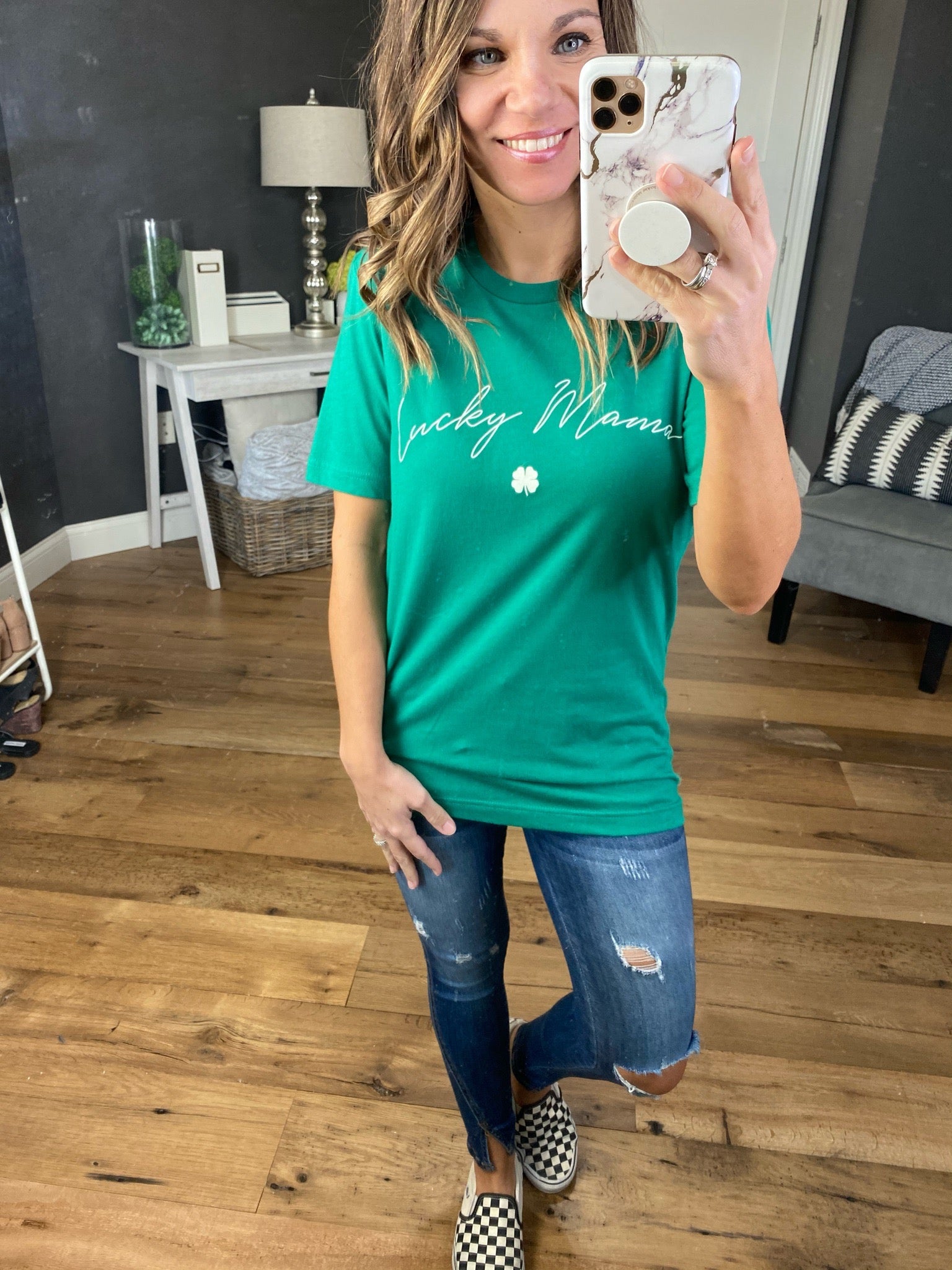 Lucky Mama Kelly Green Tee-Short Sleeves-oat collective OT2101X640-Anna Kaytes Boutique, Women's Fashion Boutique in Grinnell, Iowa