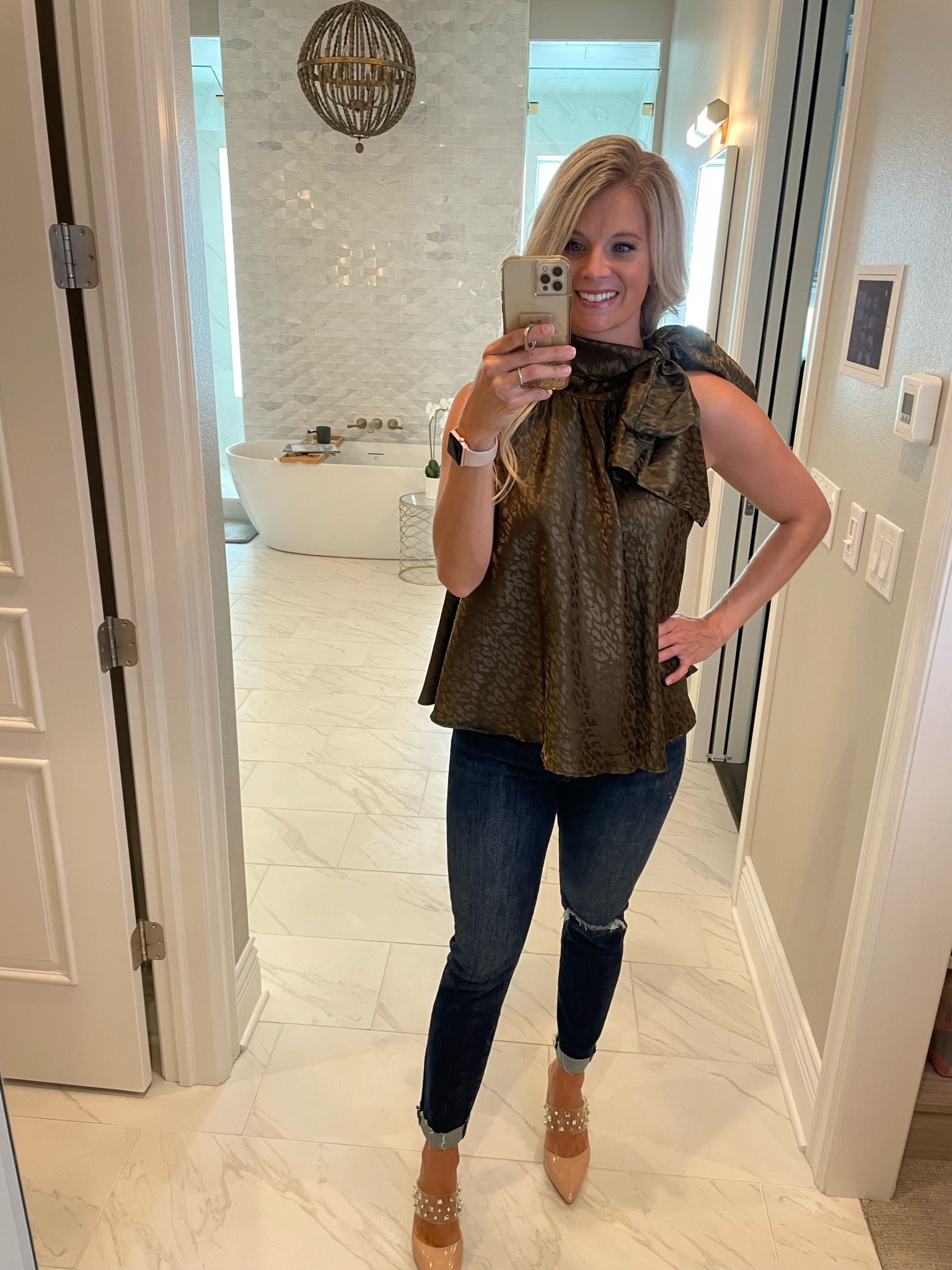 Racing Through My Brain High-Neck Top With Embossed Detail - Olive-Short Sleeves-Glam GT4571-Anna Kaytes Boutique, Women's Fashion Boutique in Grinnell, Iowa