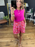 Stealing The Sun Floral High-Waisted Short - Hot Pink-Shorts-Jodifl G4439-1-Anna Kaytes Boutique, Women's Fashion Boutique in Grinnell, Iowa