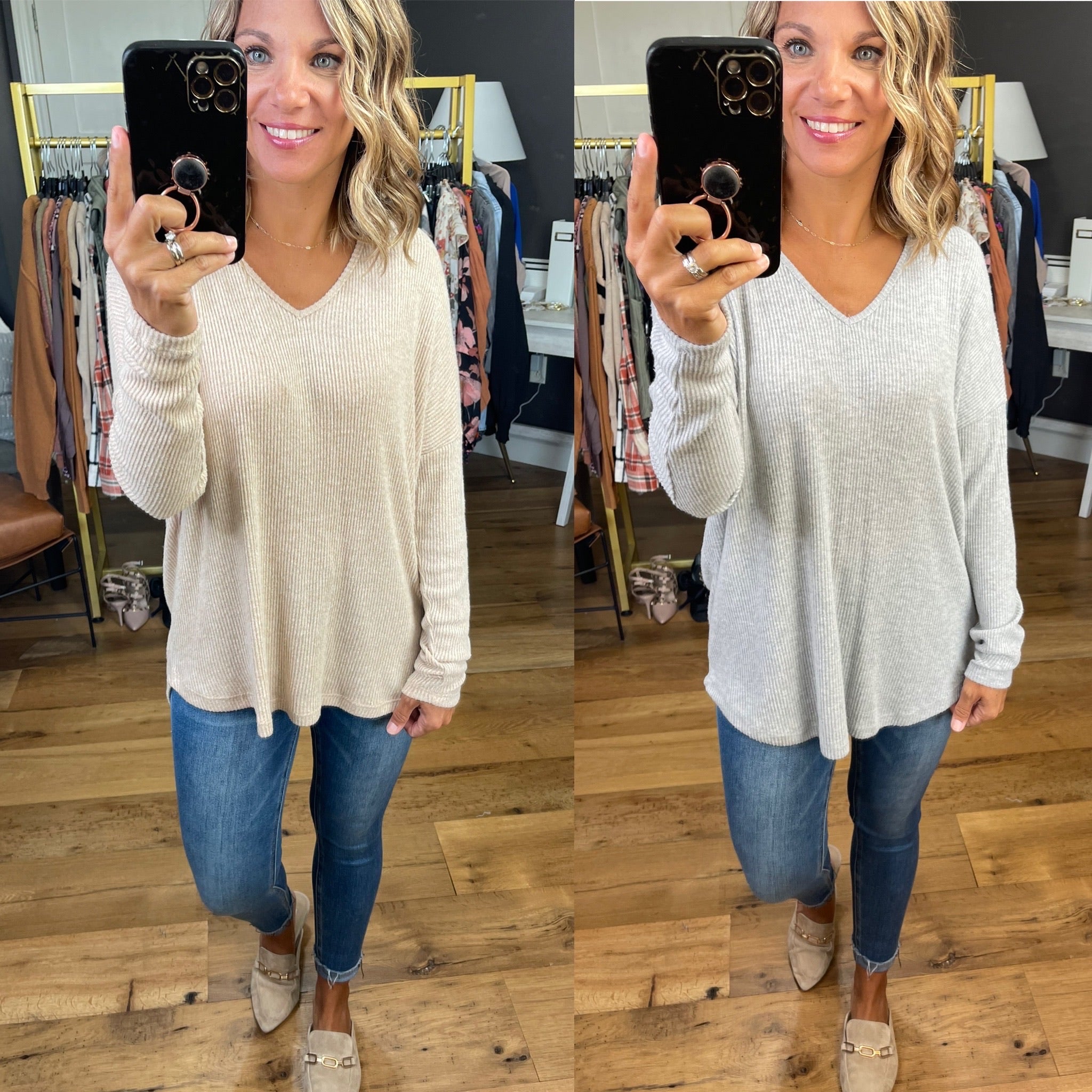 Save The Day Ribbed V-Neck Longsleeve - Multiple Options-Staccato 17478Q-Anna Kaytes Boutique, Women's Fashion Boutique in Grinnell, Iowa