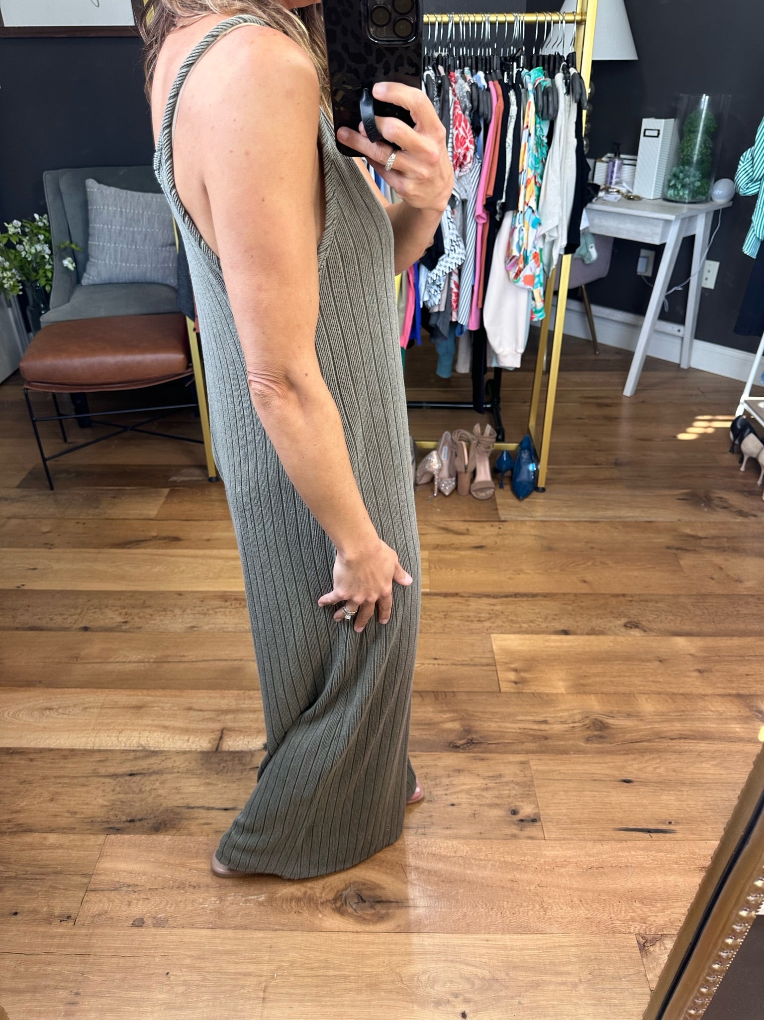 Showing Up Wide-Leg Ribbed Knit Jumpsuit - Olive