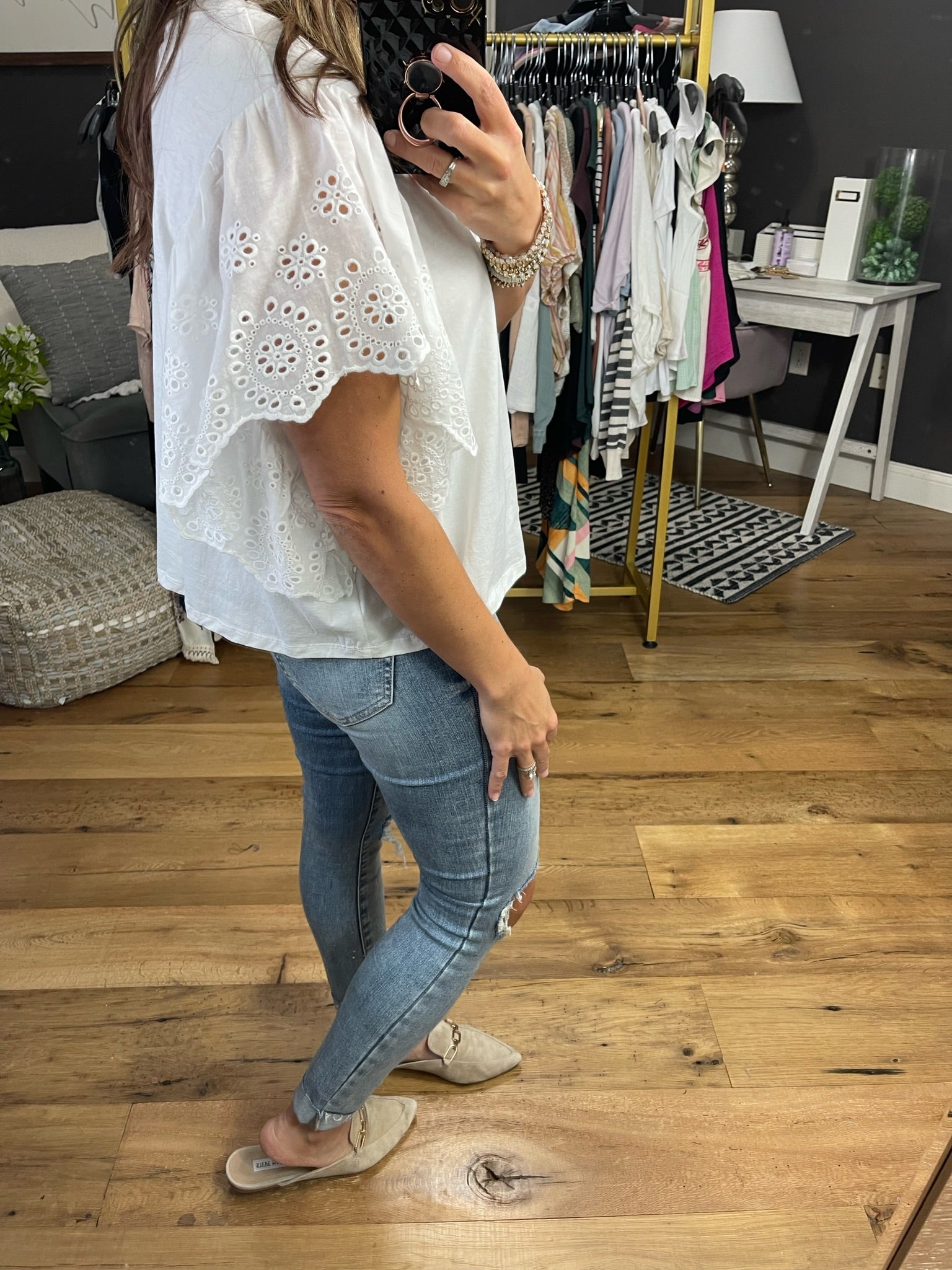 Trust In You Eyelet Flutter Sleeve Top - Off-White