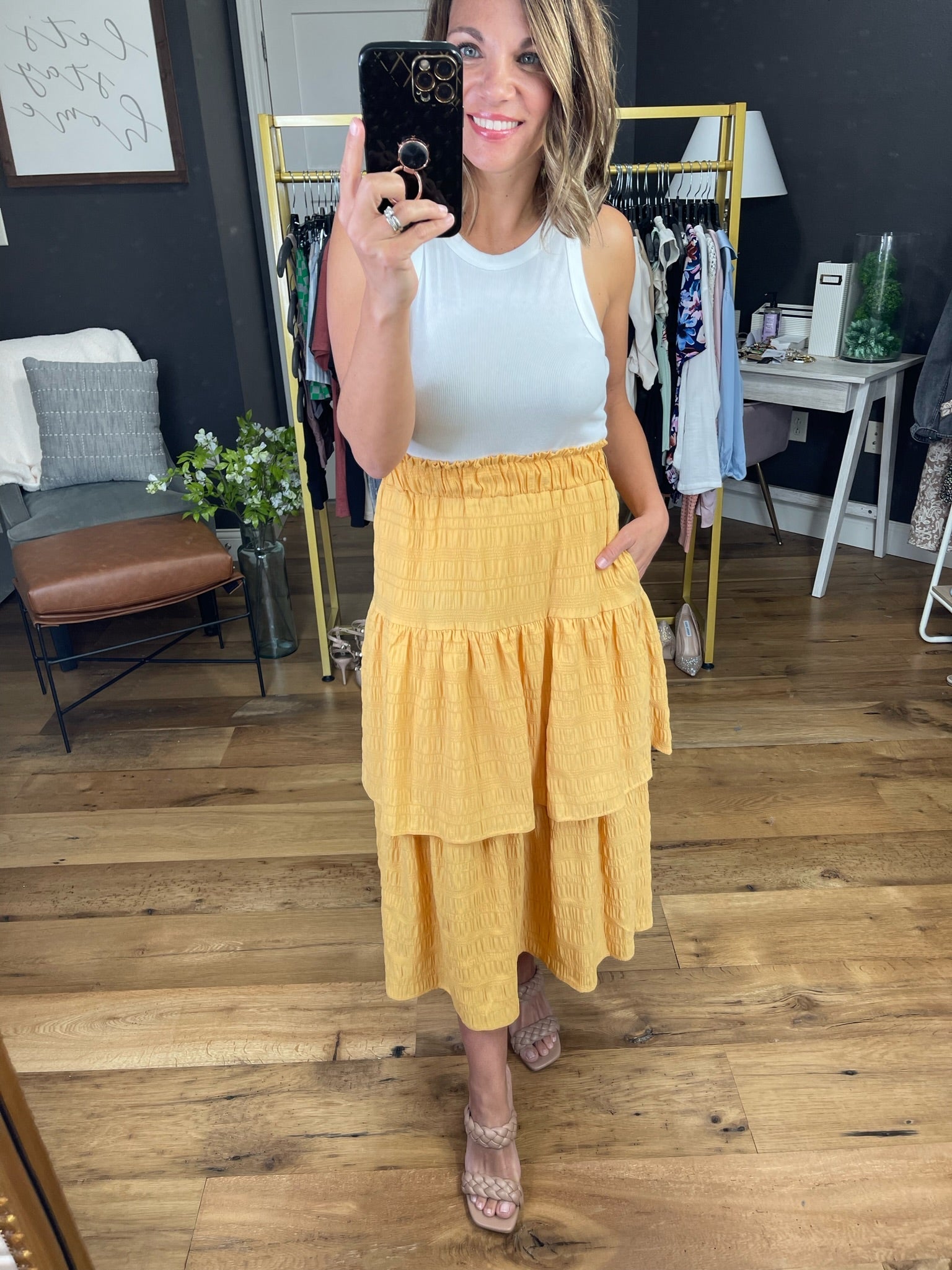 Catching The Sun Tiered Ruffle Skirt - Yellow-Skirts-Entro-Anna Kaytes Boutique, Women's Fashion Boutique in Grinnell, Iowa