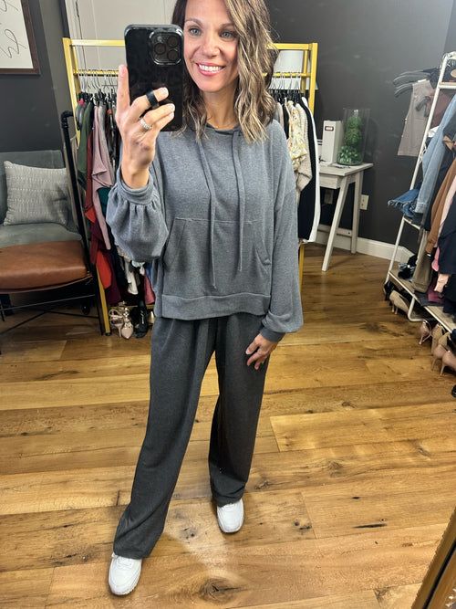 Caught Up Hoodie/Flare Lounge Set - Charcoal-Cherish T24192-Anna Kaytes Boutique, Women's Fashion Boutique in Grinnell, Iowa