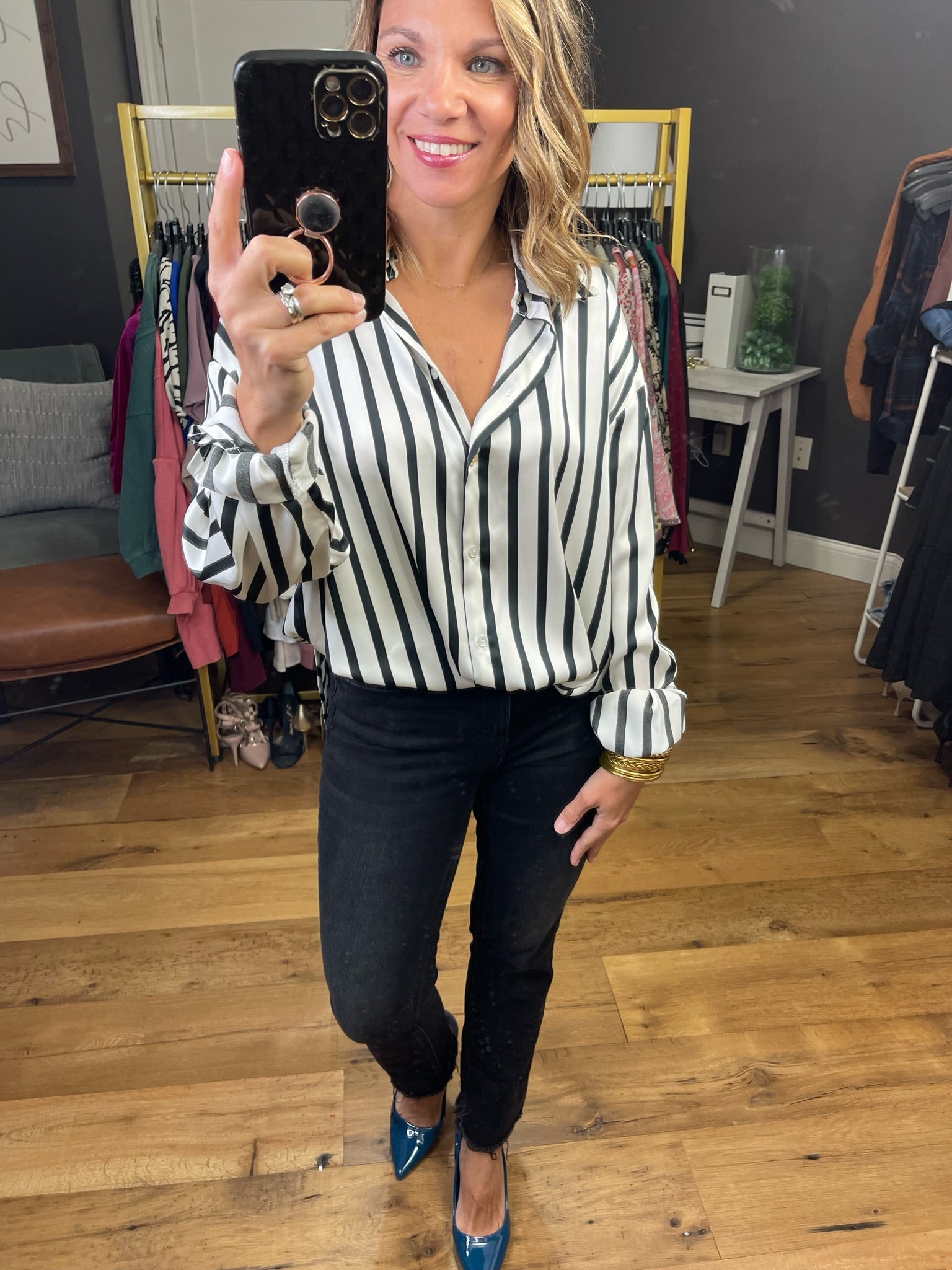 Great Idea Striped Button-Down Top - Multiple Options-Long Sleeves-Vine & Love VT81315-Anna Kaytes Boutique, Women's Fashion Boutique in Grinnell, Iowa