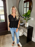 It Just Comes Natural Ruffle Peplum V-Neck - Multiple Options-Short Sleeves-Millibon IT31412-Anna Kaytes Boutique, Women's Fashion Boutique in Grinnell, Iowa