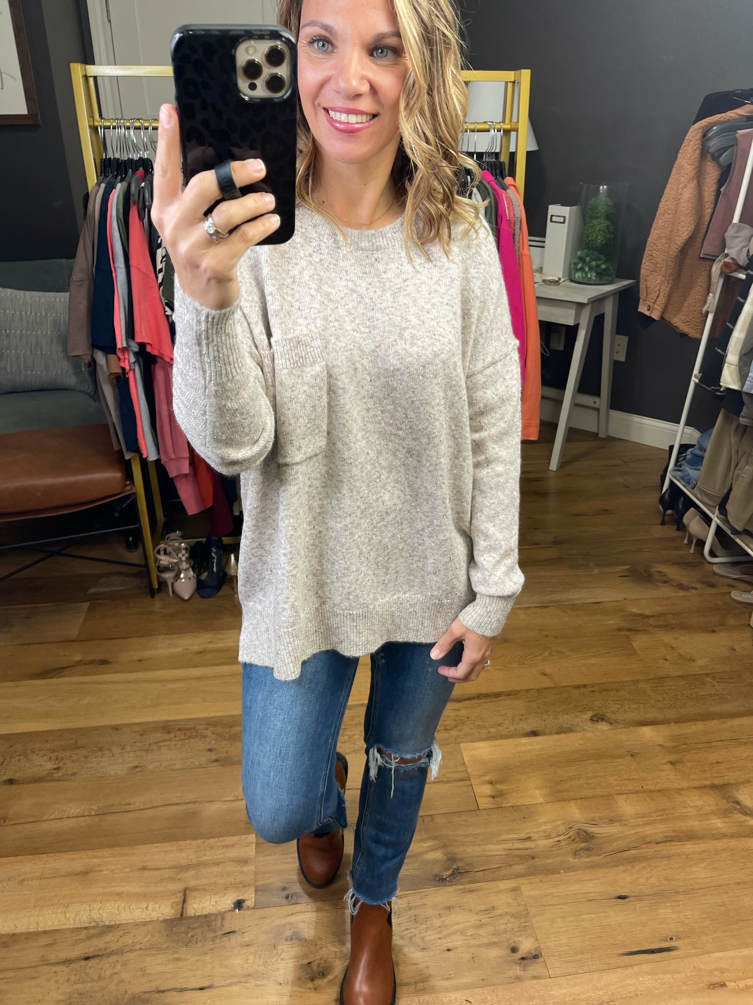 Uptown Girl Crew Sweater With Pocket Detail - Multiple Options