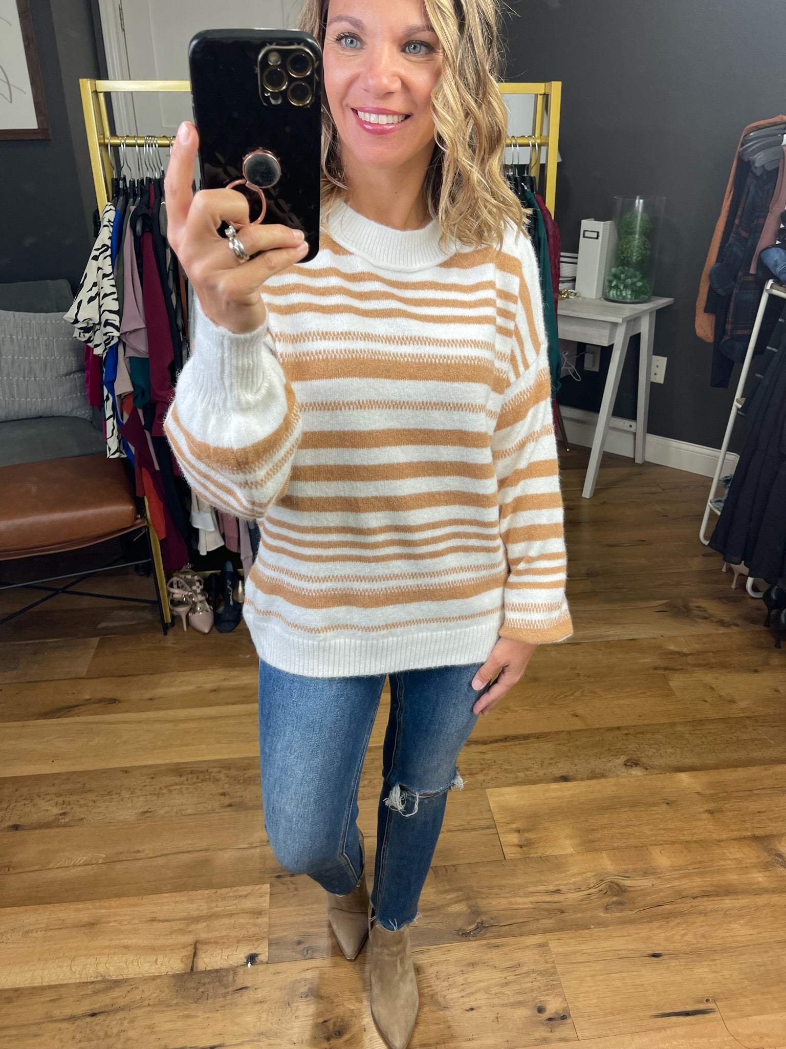 Different This Time Striped Balloon Sleeve Sweater - Multiple Options-Sweaters-Staccato 53639-Anna Kaytes Boutique, Women's Fashion Boutique in Grinnell, Iowa