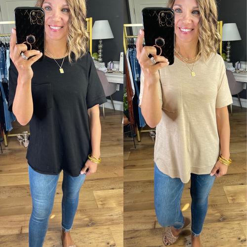 No Surprises 2.0 Slub Knit Pocket Tee - Taupe & Black
