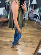 Racing Through My Brain High-Neck Top With Embossed Detail - Olive-Short Sleeves-Glam GT4571-Anna Kaytes Boutique, Women's Fashion Boutique in Grinnell, Iowa