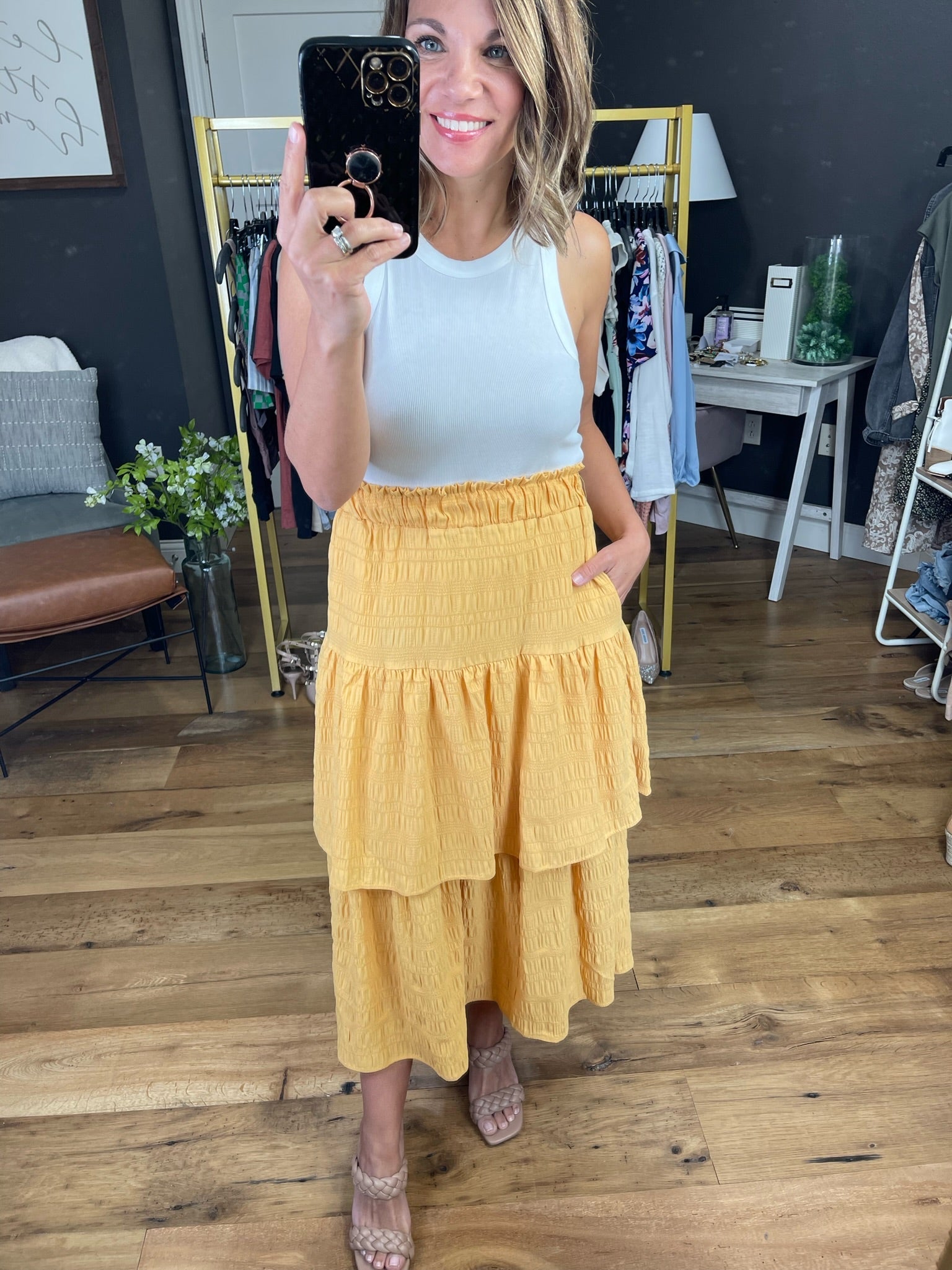 Catching The Sun Tiered Ruffle Skirt - Yellow-Skirts-Entro-Anna Kaytes Boutique, Women's Fashion Boutique in Grinnell, Iowa