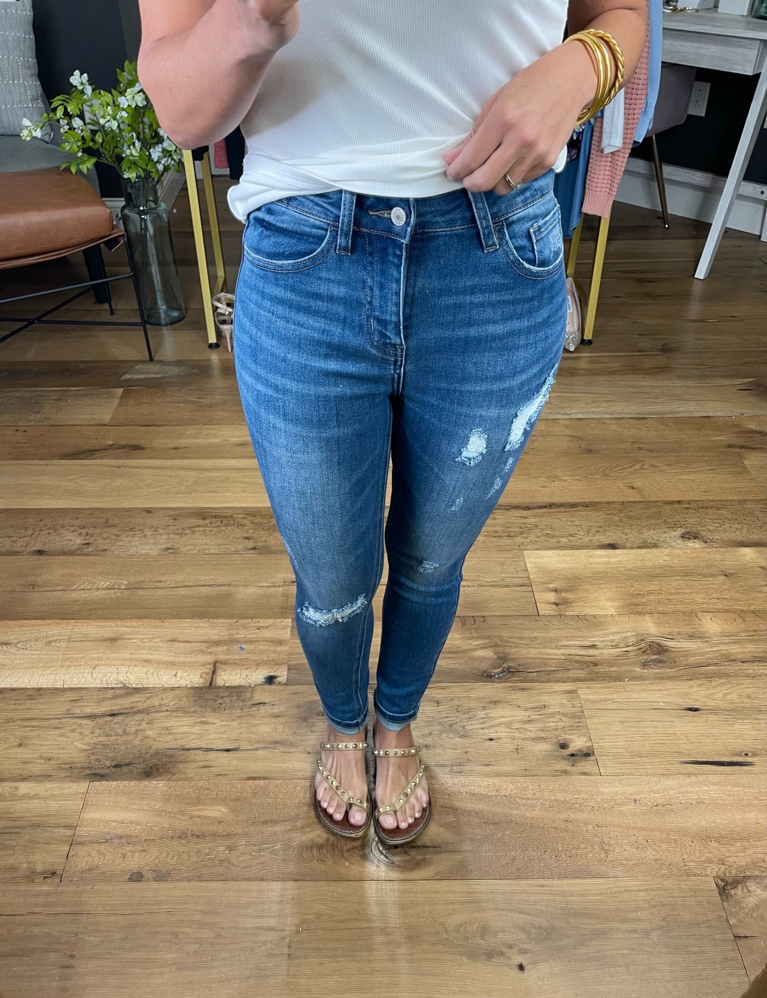 The Jonnie High-Rise Distressed Skinny Crop Denim-Jeans-Vervet V2374-Anna Kaytes Boutique, Women's Fashion Boutique in Grinnell, Iowa