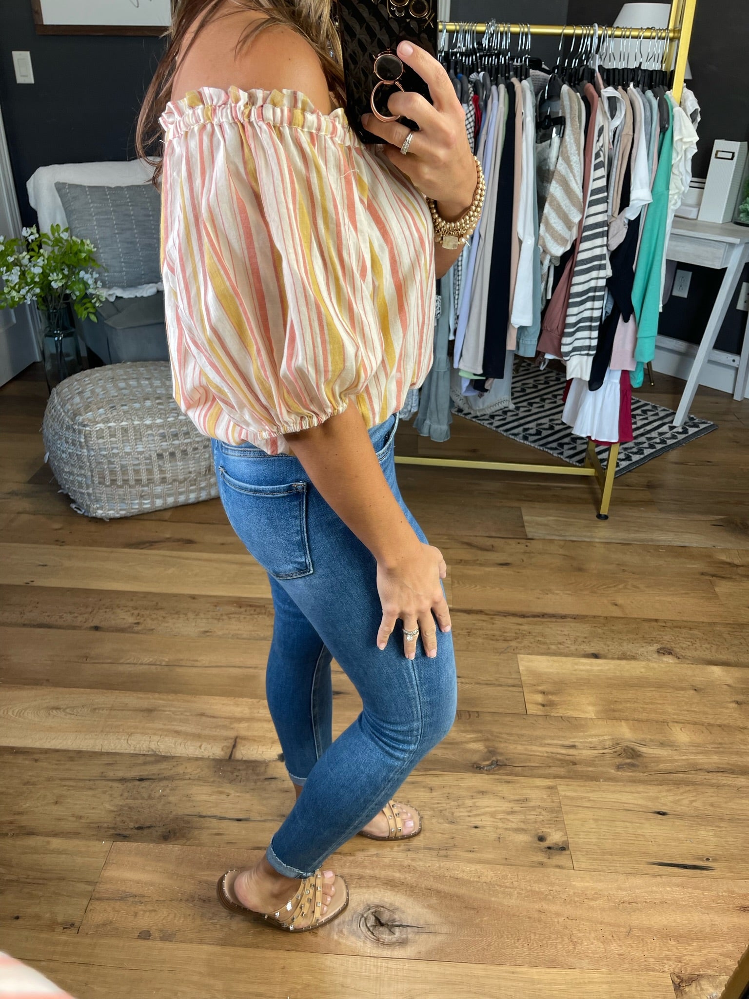 No Stepping Back Cropped Off-Shoulder Top - Mauve Combo-Short Sleeves-Mustard Seed S19821-Anna Kaytes Boutique, Women's Fashion Boutique in Grinnell, Iowa