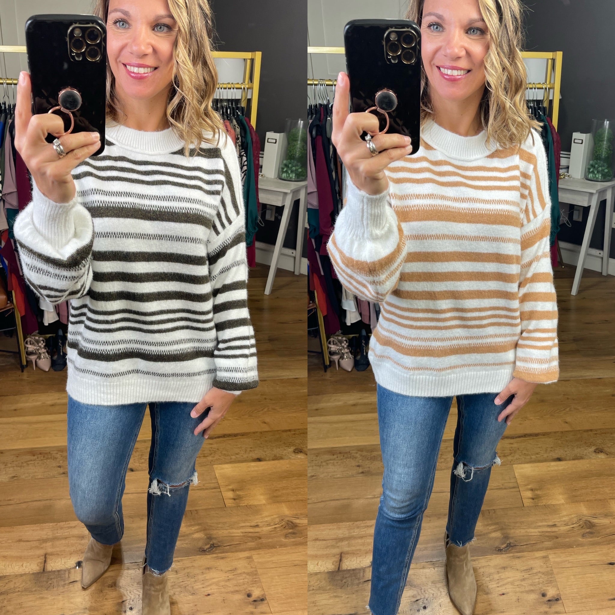 Different This Time Striped Balloon Sleeve Sweater - Multiple Options-Sweaters-Staccato 53639-Anna Kaytes Boutique, Women's Fashion Boutique in Grinnell, Iowa