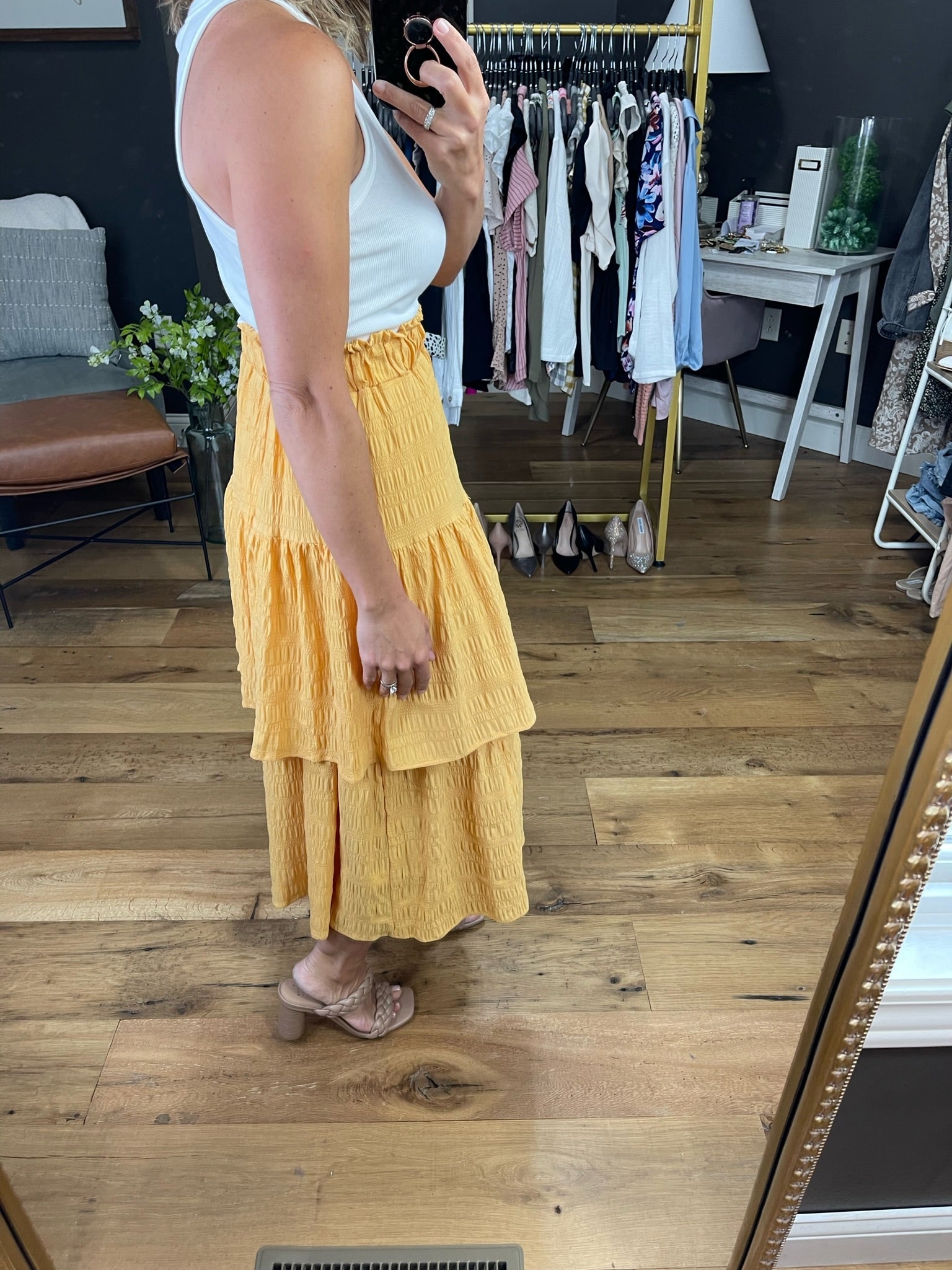 Catching The Sun Tiered Ruffle Skirt - Yellow-Skirts-Entro-Anna Kaytes Boutique, Women's Fashion Boutique in Grinnell, Iowa