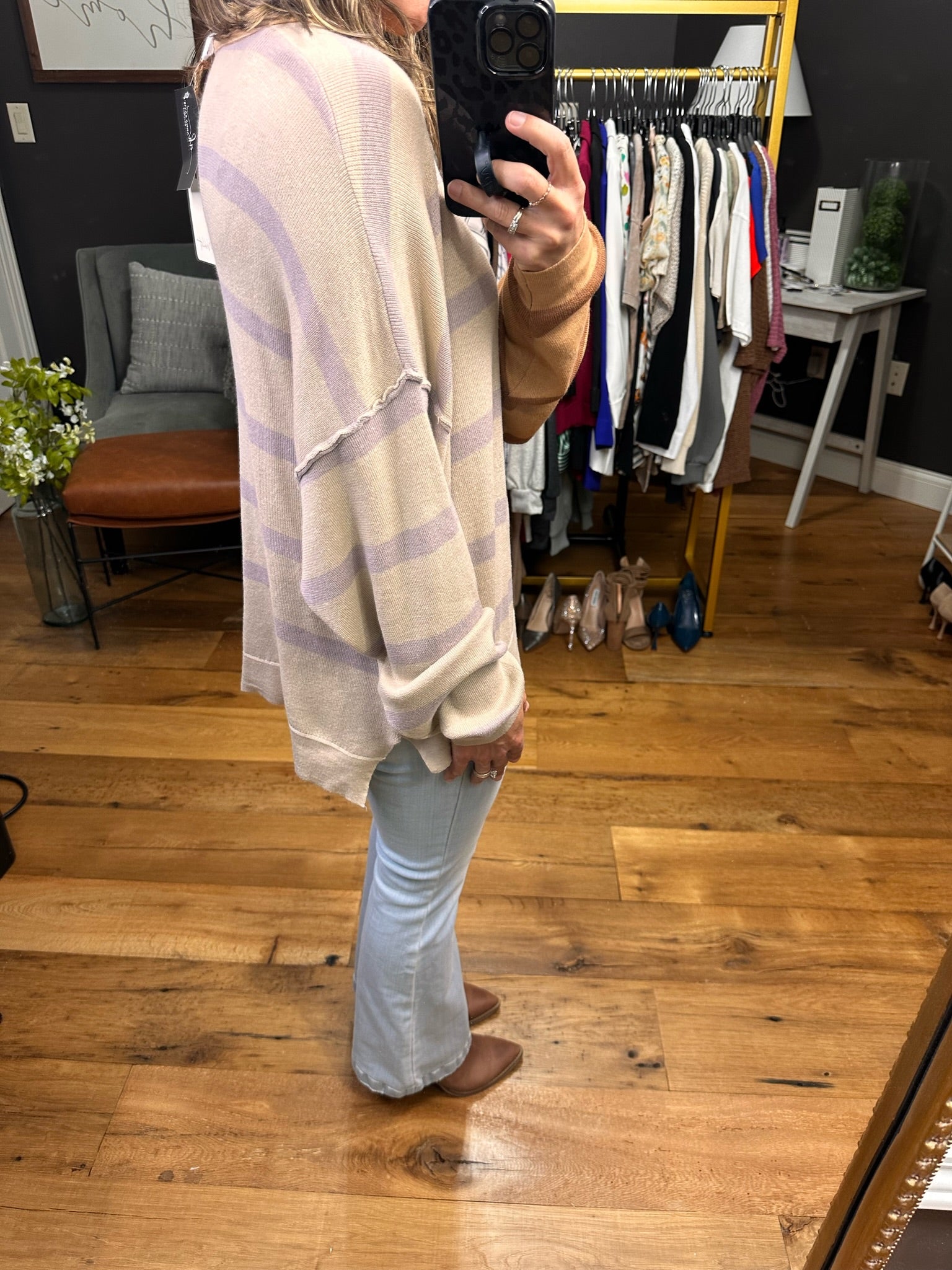 Here To Tell You Striped Contrasting Sweater - Mocha/Lavender