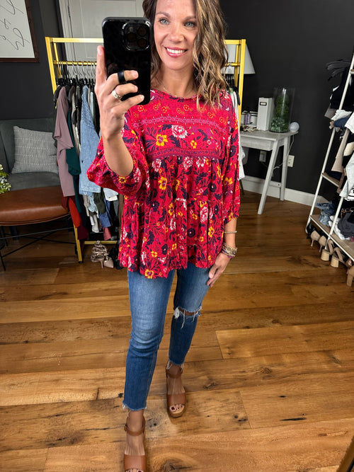 Unstoppable Woman Floral Flowy Top - Red