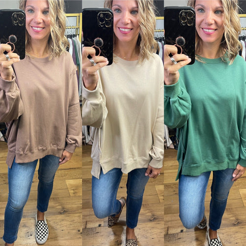 What I Need Flowy Pullover Crew With Side-Slit Detail - Multiple Options-Wishlist-Anna Kaytes Boutique, Women's Fashion Boutique in Grinnell, Iowa
