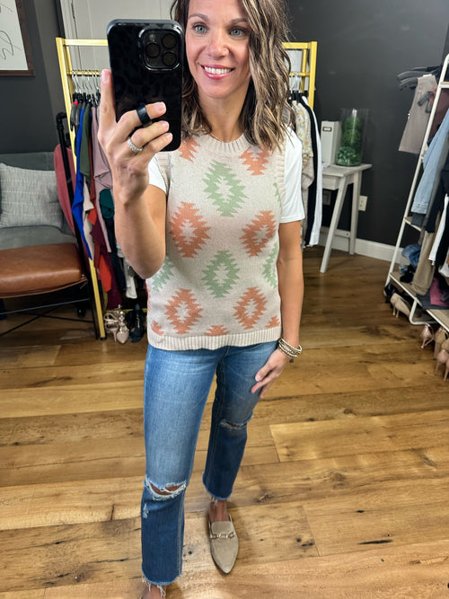 Keep The Momentum Patterned Sweater Top - Natural Combo