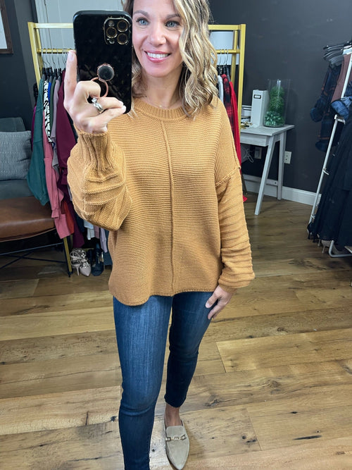 In My Mind Textured Sleeve Knit Sweater - Camel