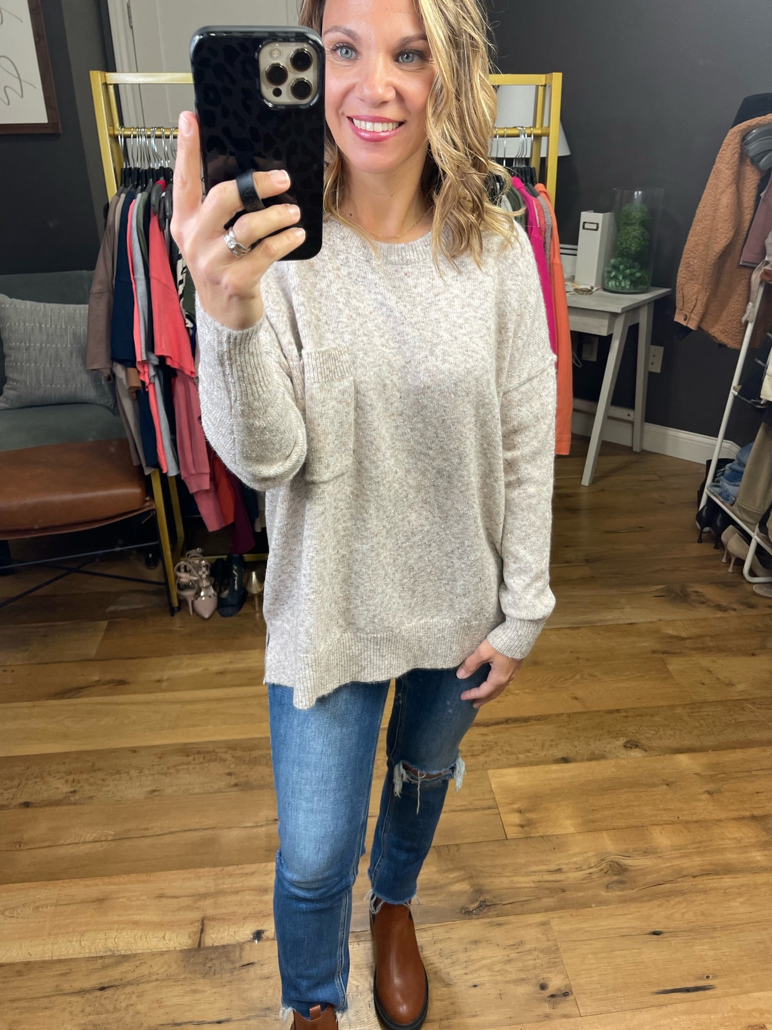 Uptown Girl Crew Sweater With Pocket Detail - Multiple Options