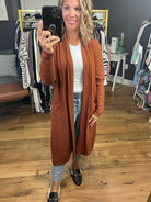 Believe In This Midi-Length Cardigan - Rust-Cardigans-Skies Are Blue-Anna Kaytes Boutique, Women's Fashion Boutique in Grinnell, Iowa