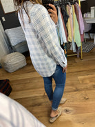 Count Me In Plaid Button Top - Off-White/Blue-Long Sleeves-Millibon IT30335K-Anna Kaytes Boutique, Women's Fashion Boutique in Grinnell, Iowa