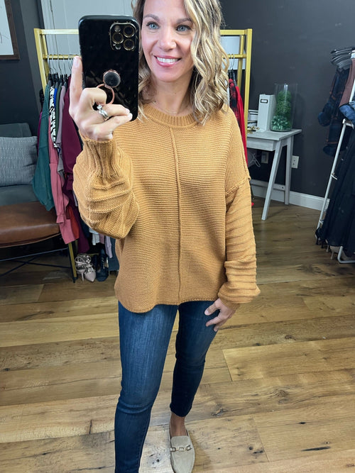 In My Mind Textured Sleeve Knit Sweater - Camel