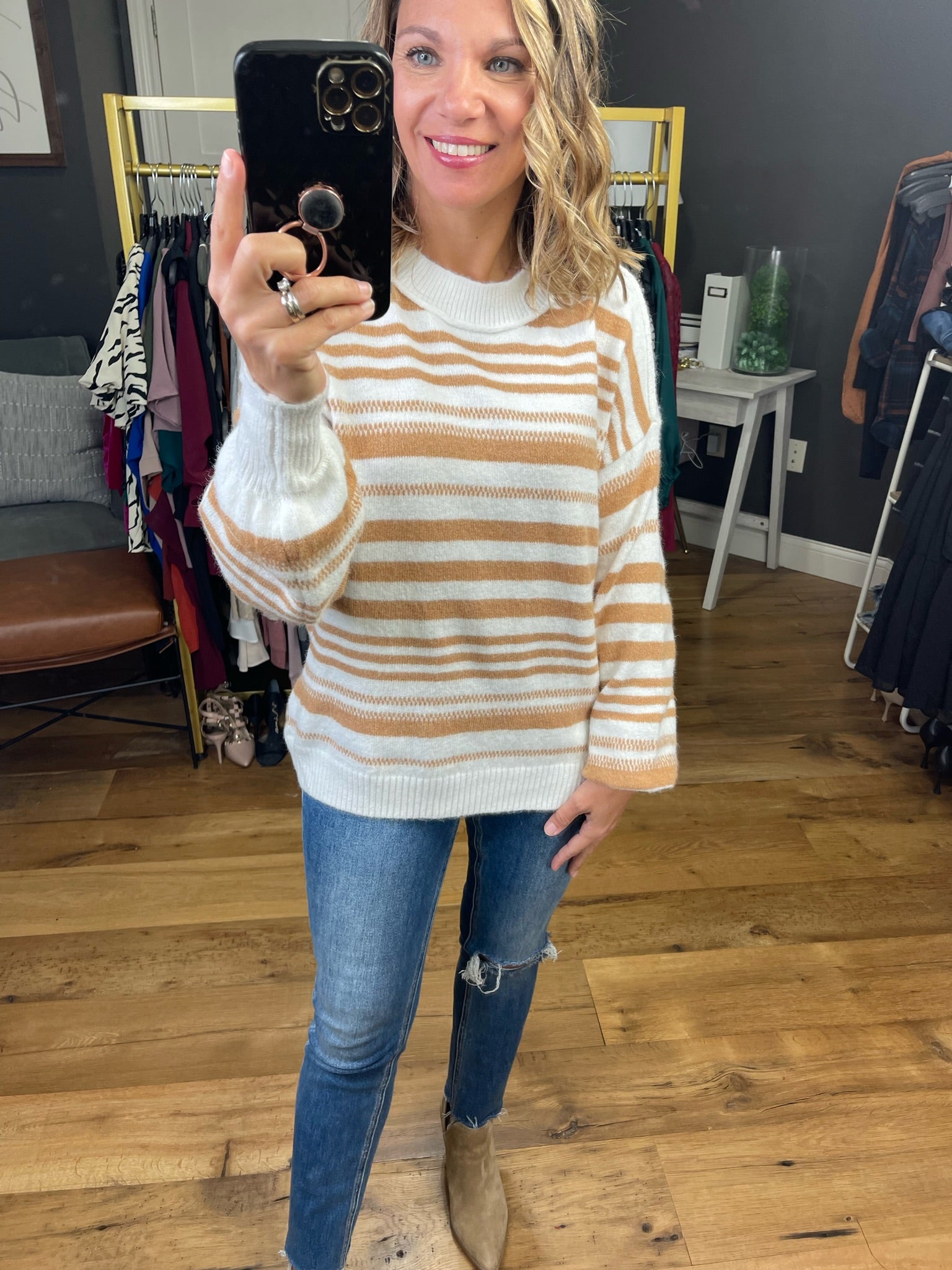 Different This Time Striped Balloon Sleeve Sweater - Multiple Options-Sweaters-Staccato 53639-Anna Kaytes Boutique, Women's Fashion Boutique in Grinnell, Iowa