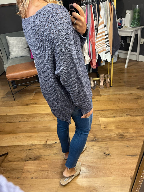 Sign Me Up Lightweight Knit Sweater - Blue Grey