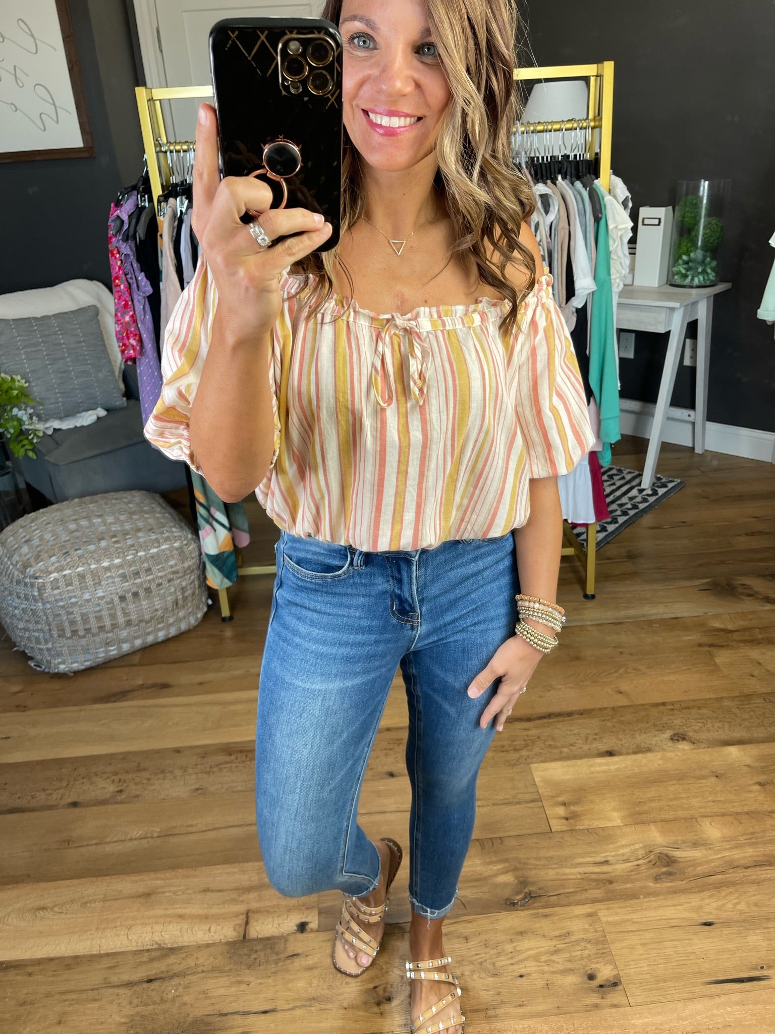 No Stepping Back Cropped Off-Shoulder Top - Mauve Combo-Short Sleeves-Mustard Seed S19821-Anna Kaytes Boutique, Women's Fashion Boutique in Grinnell, Iowa