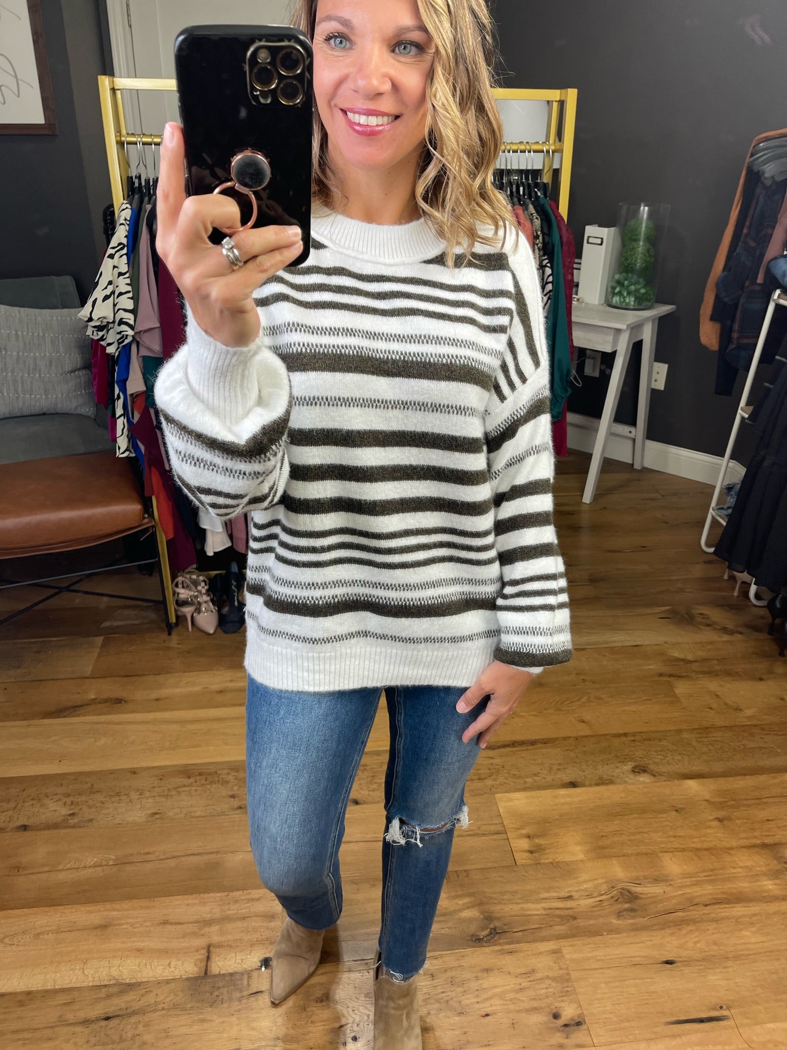 Different This Time Striped Balloon Sleeve Sweater - Multiple Options-Sweaters-Staccato 53639-Anna Kaytes Boutique, Women's Fashion Boutique in Grinnell, Iowa