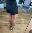 Not Sorry Elastic Waist Short With Tie-Belt Detail - Black-Shorts-La Miel JL-4145-Anna Kaytes Boutique, Women's Fashion Boutique in Grinnell, Iowa