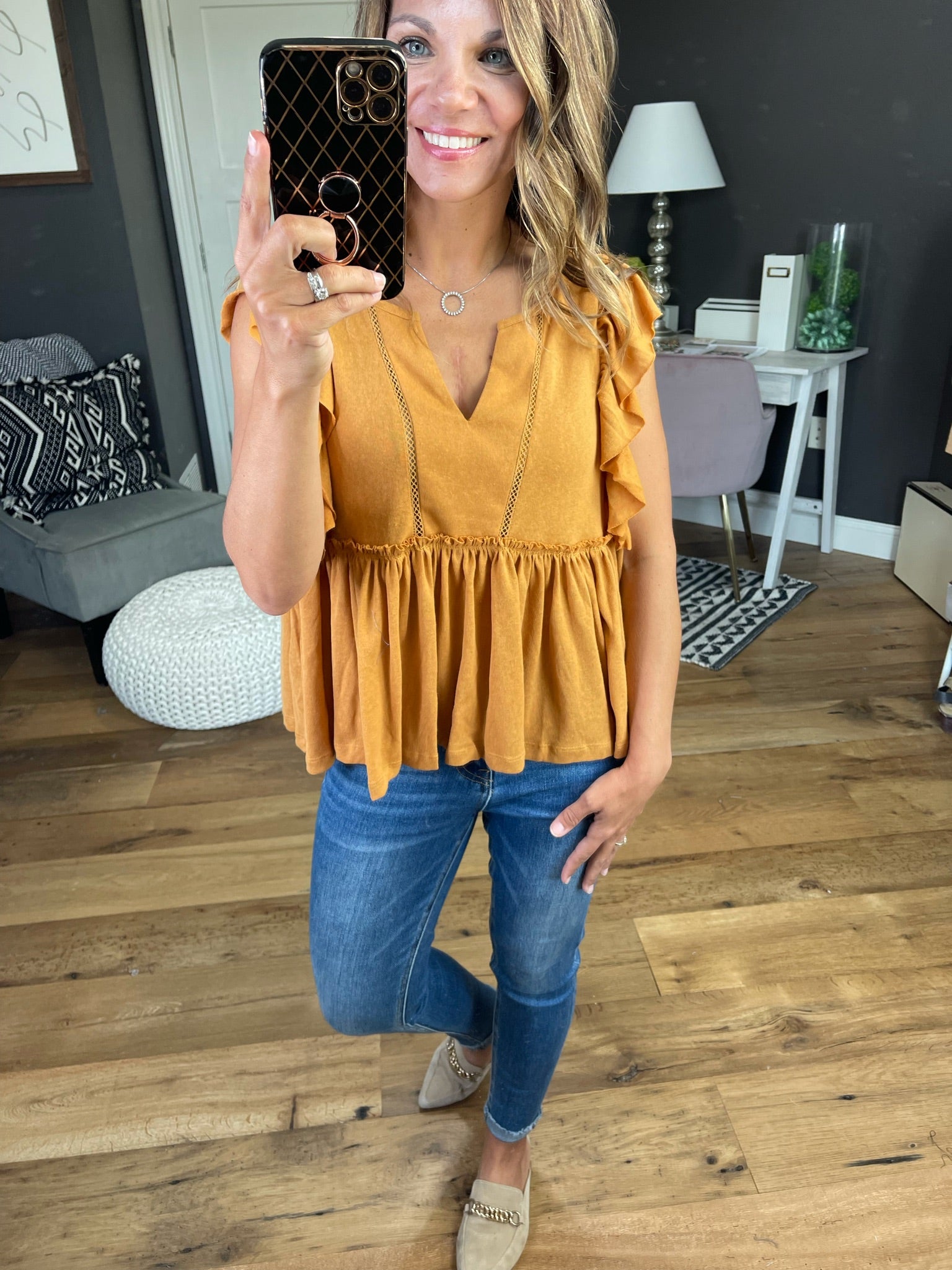 It Just Comes Natural Ruffle Peplum V-Neck - Multiple Options-Short Sleeves-Millibon IT31412-Anna Kaytes Boutique, Women's Fashion Boutique in Grinnell, Iowa