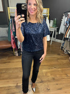 This Part Sequin-Detail Top - Navy-Short Sleeves-Skies Are Blue 44630-Anna Kaytes Boutique, Women's Fashion Boutique in Grinnell, Iowa