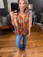 Bright & Bold Flutter Detail Peplum Top - Multi-Short Sleeves-Andree By Unit T10455-3-Anna Kaytes Boutique, Women's Fashion Boutique in Grinnell, Iowa