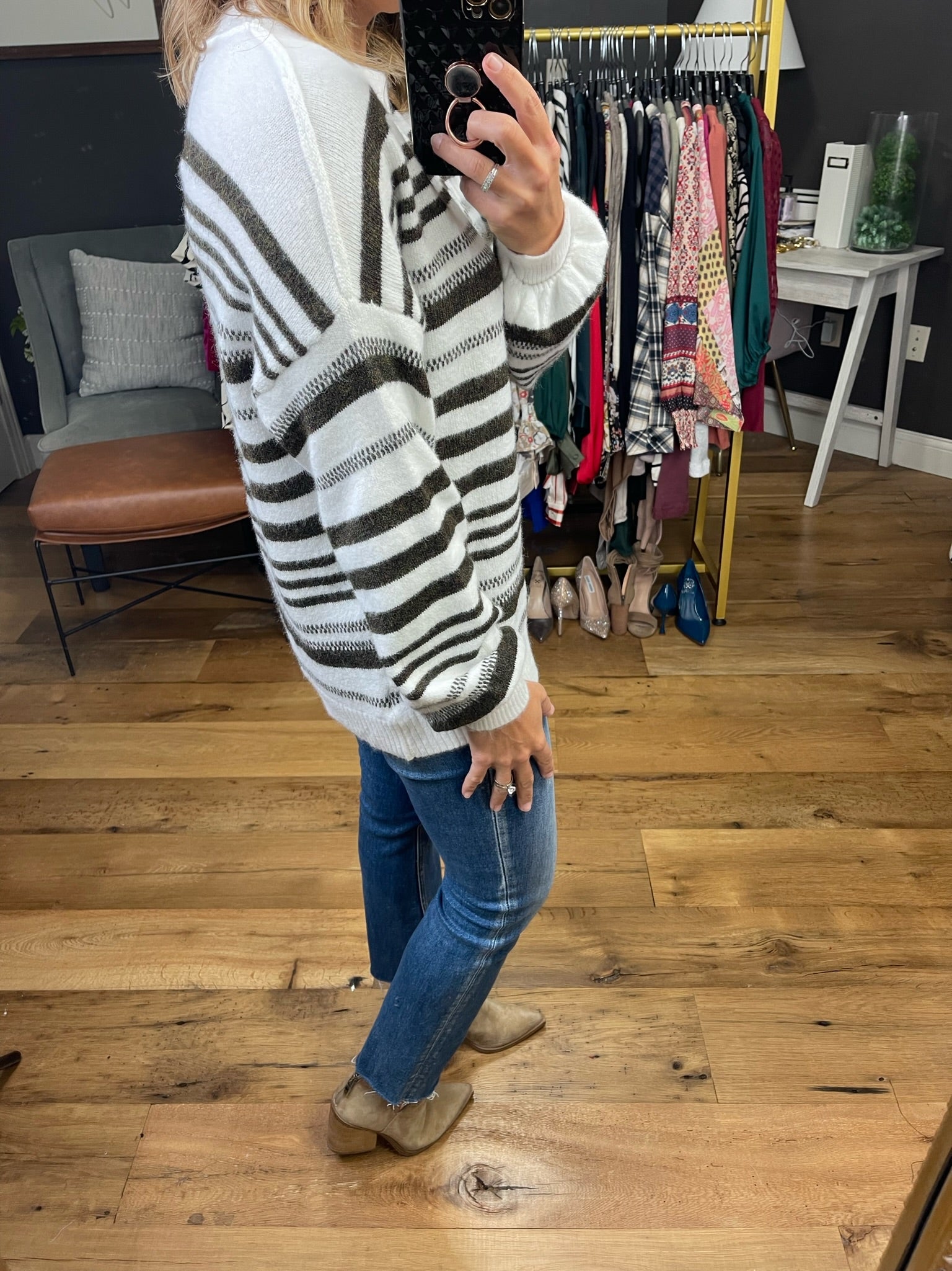 Different This Time Striped Balloon Sleeve Sweater - Multiple Options-Sweaters-Staccato 53639-Anna Kaytes Boutique, Women's Fashion Boutique in Grinnell, Iowa