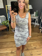 Looking Through Heathered Camo Dress - Grey-Dresses-Wasabi & Mint WMD2117C-Anna Kaytes Boutique, Women's Fashion Boutique in Grinnell, Iowa