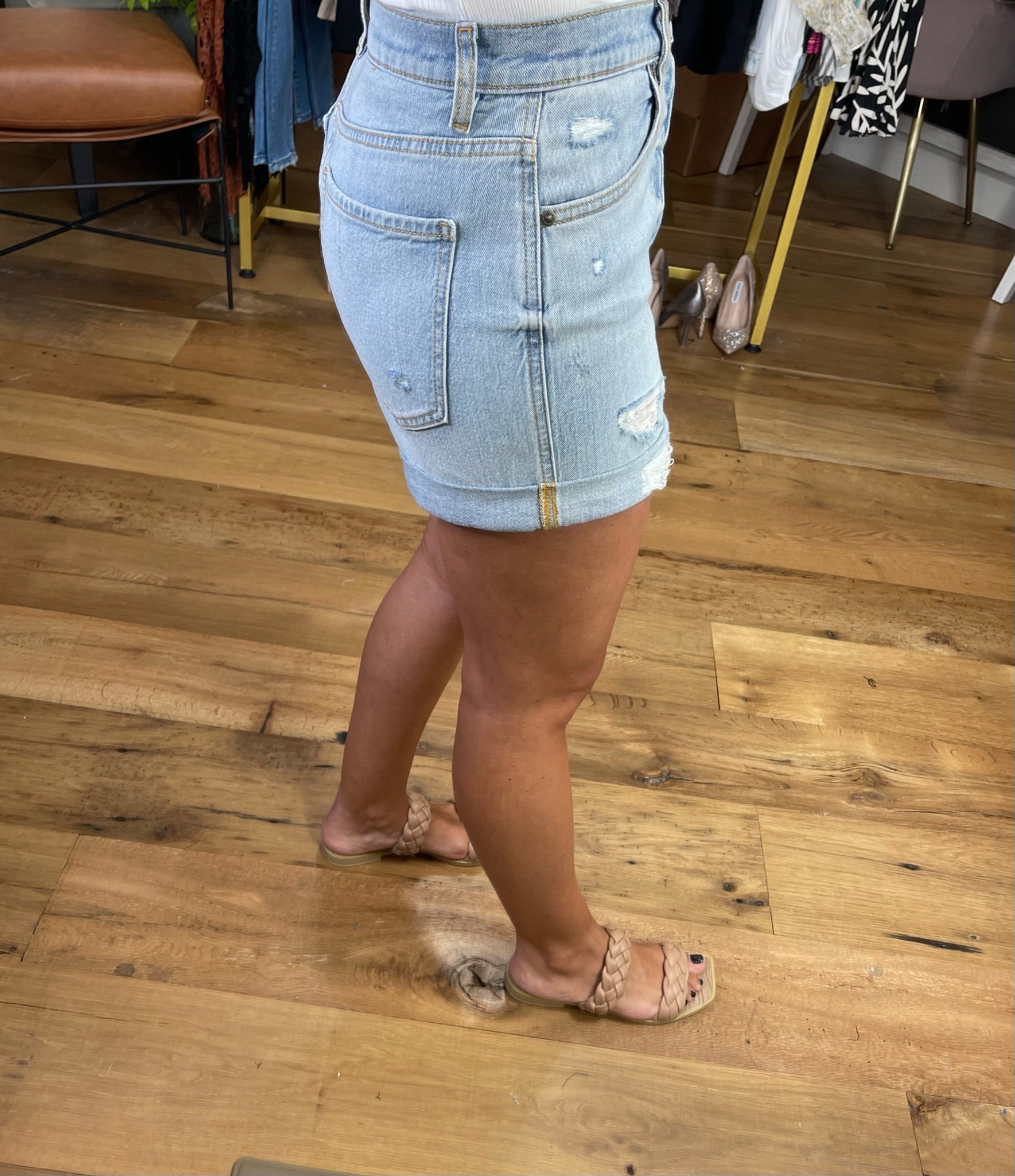 The Haley Distressed Denim Short-Shorts-Eunina E39059M00-Anna Kaytes Boutique, Women's Fashion Boutique in Grinnell, Iowa