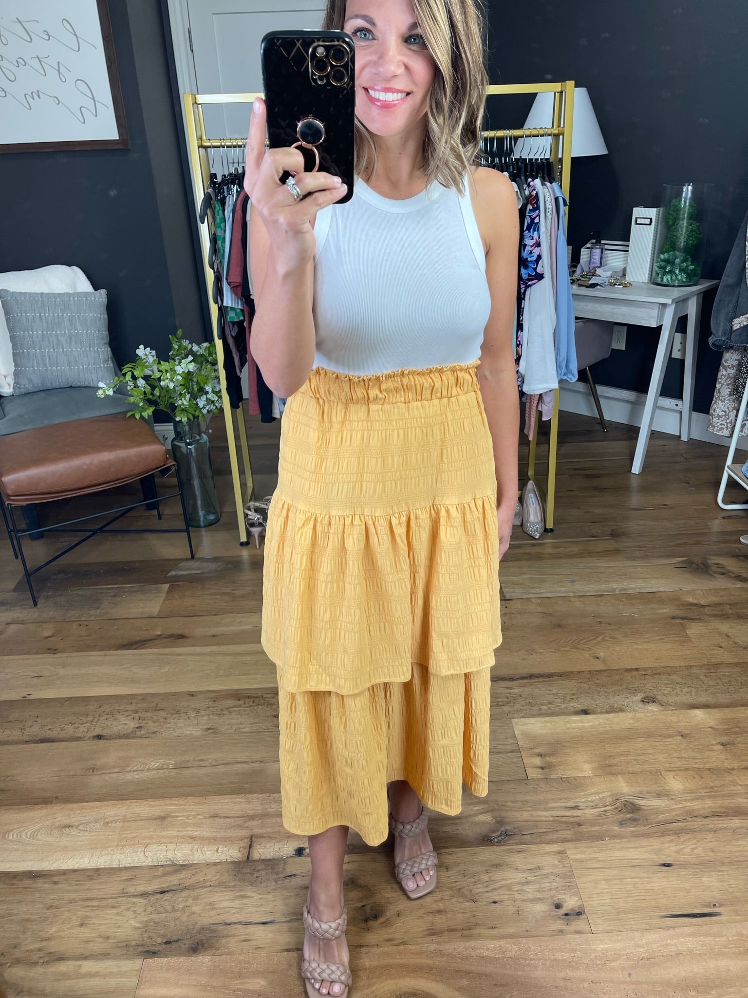 Catching The Sun Tiered Ruffle Skirt - Yellow-Skirts-Entro-Anna Kaytes Boutique, Women's Fashion Boutique in Grinnell, Iowa