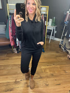 The Amelia Terry Jogger, Pant Only - Black-Jumpsuits-Active Basics P2978-Anna Kaytes Boutique, Women's Fashion Boutique in Grinnell, Iowa