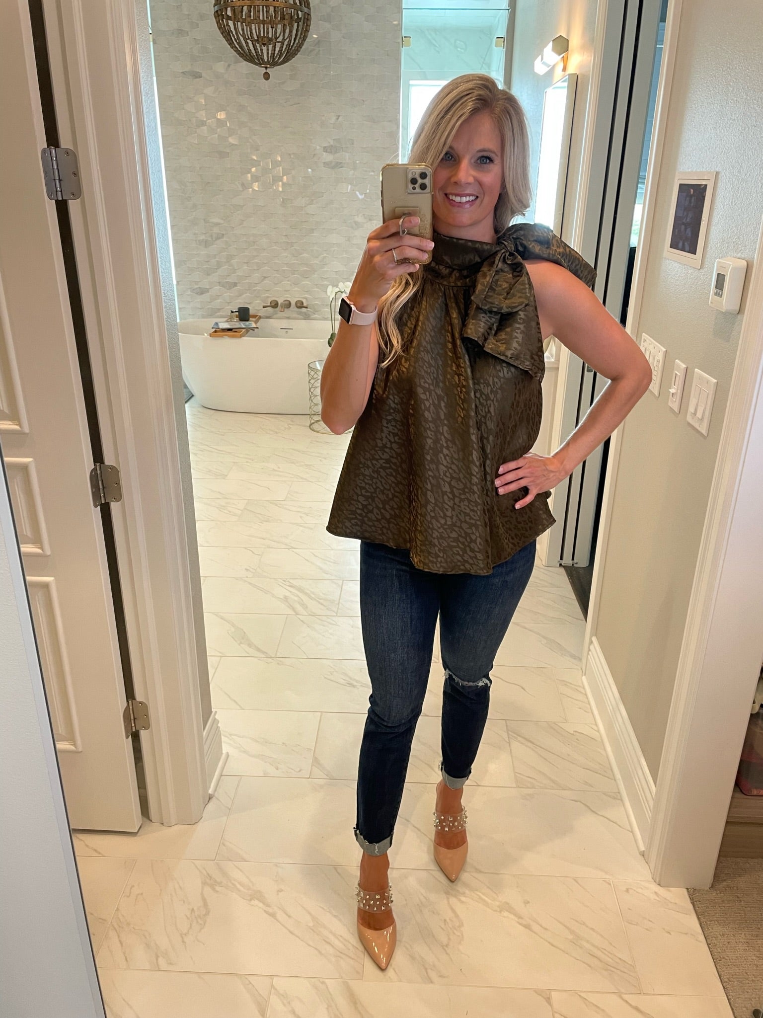 Racing Through My Brain High-Neck Top With Embossed Detail - Olive-Short Sleeves-Glam GT4571-Anna Kaytes Boutique, Women's Fashion Boutique in Grinnell, Iowa