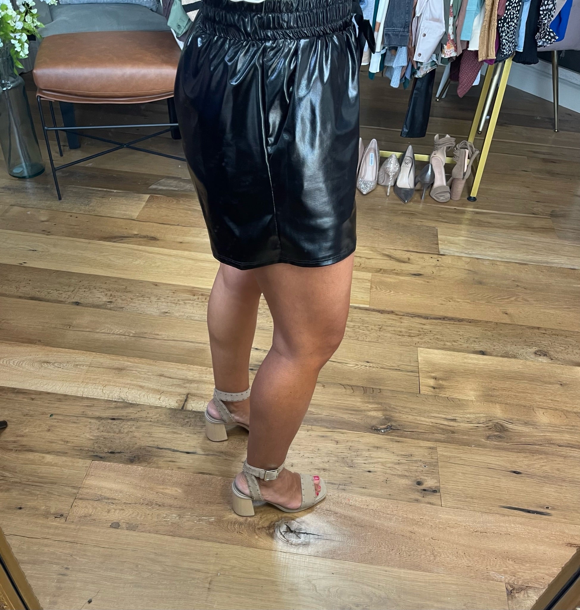 Already Famous Faux Leather Paperbag Short - Black-Shorts-Jodifl C12360-Anna Kaytes Boutique, Women's Fashion Boutique in Grinnell, Iowa