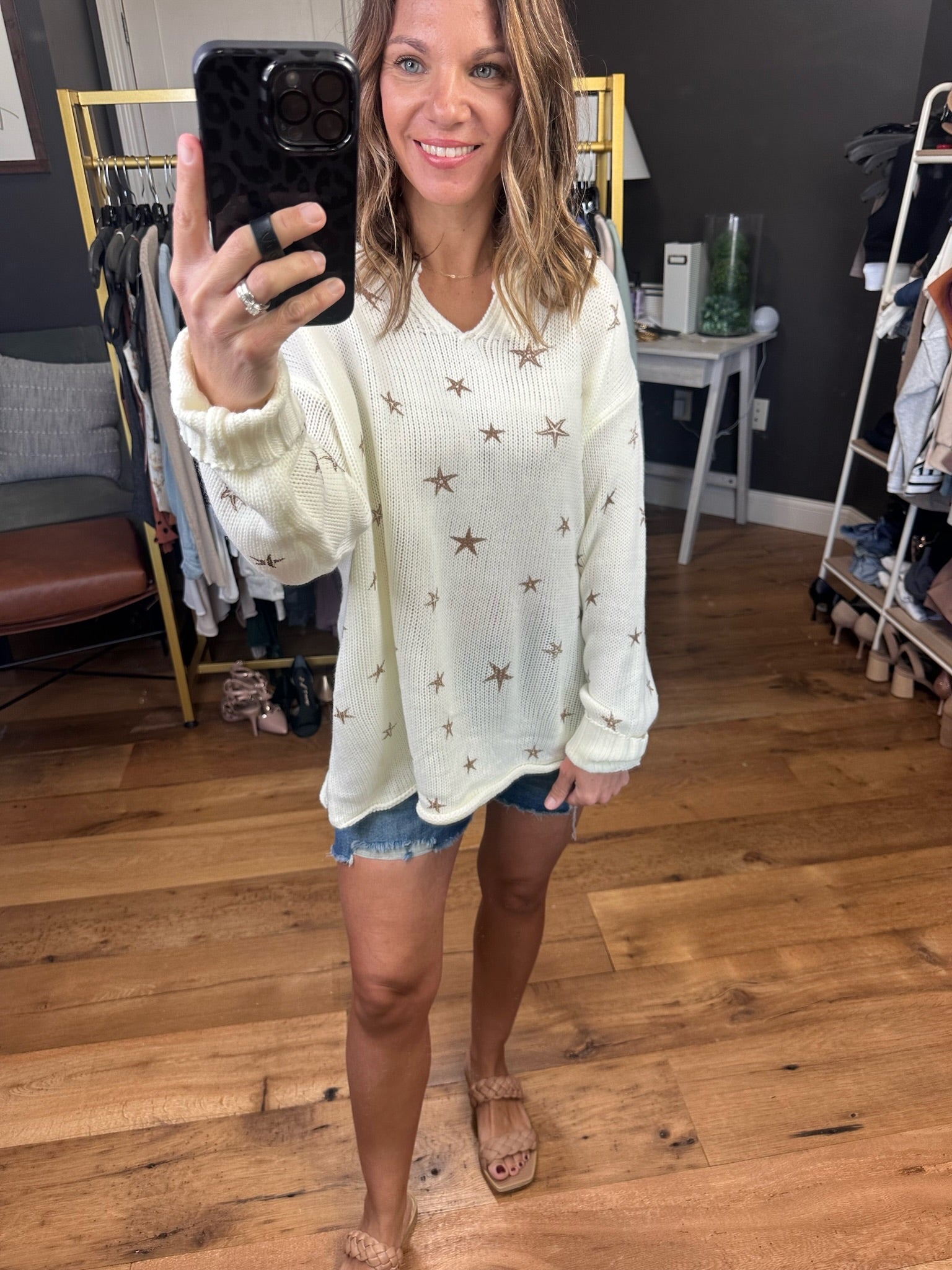 See The Stars Knit Oversized Sweater - Ivory/Mocha-Sweaters-Wishlist WL22-7011-Anna Kaytes Boutique, Women's Fashion Boutique in Grinnell, Iowa