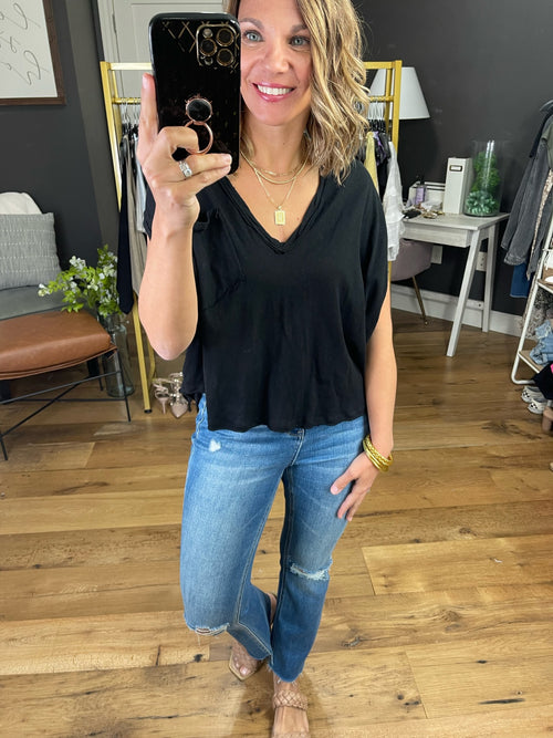 Found It V-Neck Cropped Pocket Tee - Black-Mustard Seed S19784-Anna Kaytes Boutique, Women's Fashion Boutique in Grinnell, Iowa