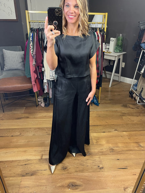 Half A Heart Wide-Leg Pant + Cropped Top Set - Black-Two piece set-By Together L5757 L5758-Anna Kaytes Boutique, Women's Fashion Boutique in Grinnell, Iowa