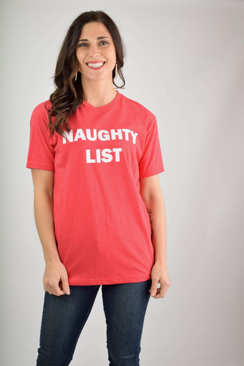 Naughty List Graphic Holiday Tee-Anna Kaytes Boutique-Anna Kaytes Boutique, Women's Fashion Boutique in Grinnell, Iowa