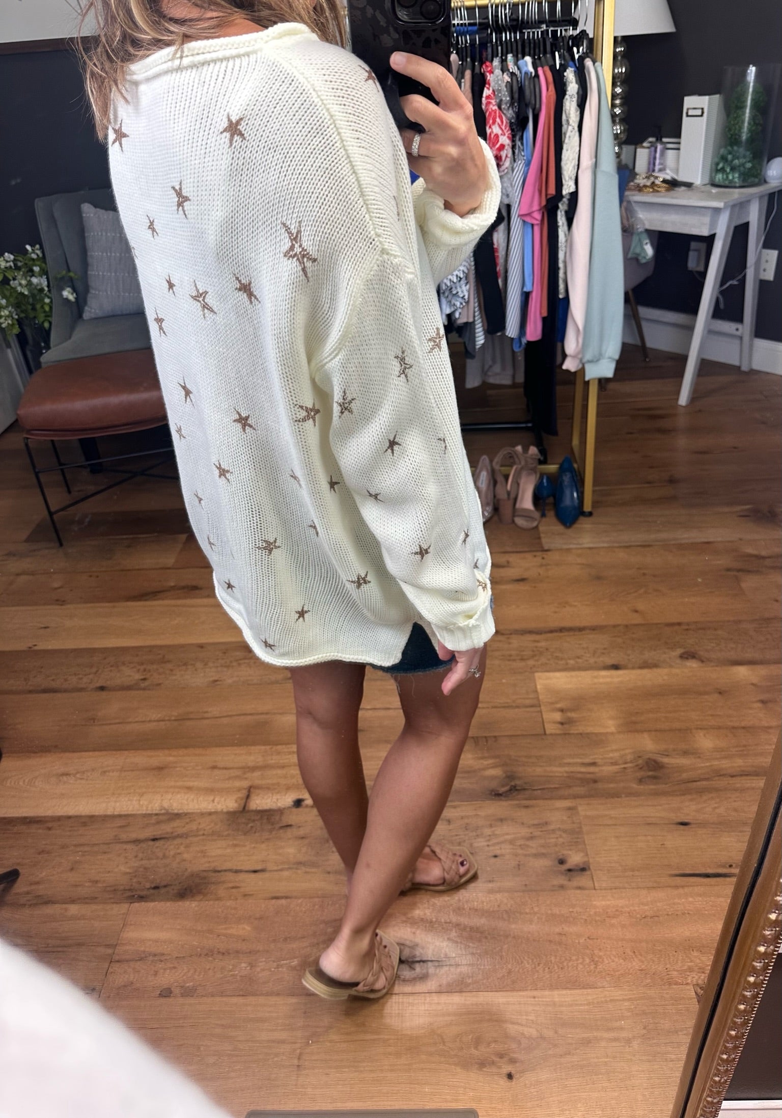 See The Stars Knit Oversized Sweater - Ivory/Mocha-Sweaters-Wishlist WL22-7011-Anna Kaytes Boutique, Women's Fashion Boutique in Grinnell, Iowa