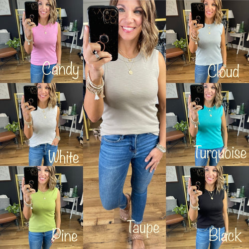 Catch Me Crew Neck Ribbed Tank - Multiple Options-Tank Tops-La Miel HBT7499-Anna Kaytes Boutique, Women's Fashion Boutique in Grinnell, Iowa