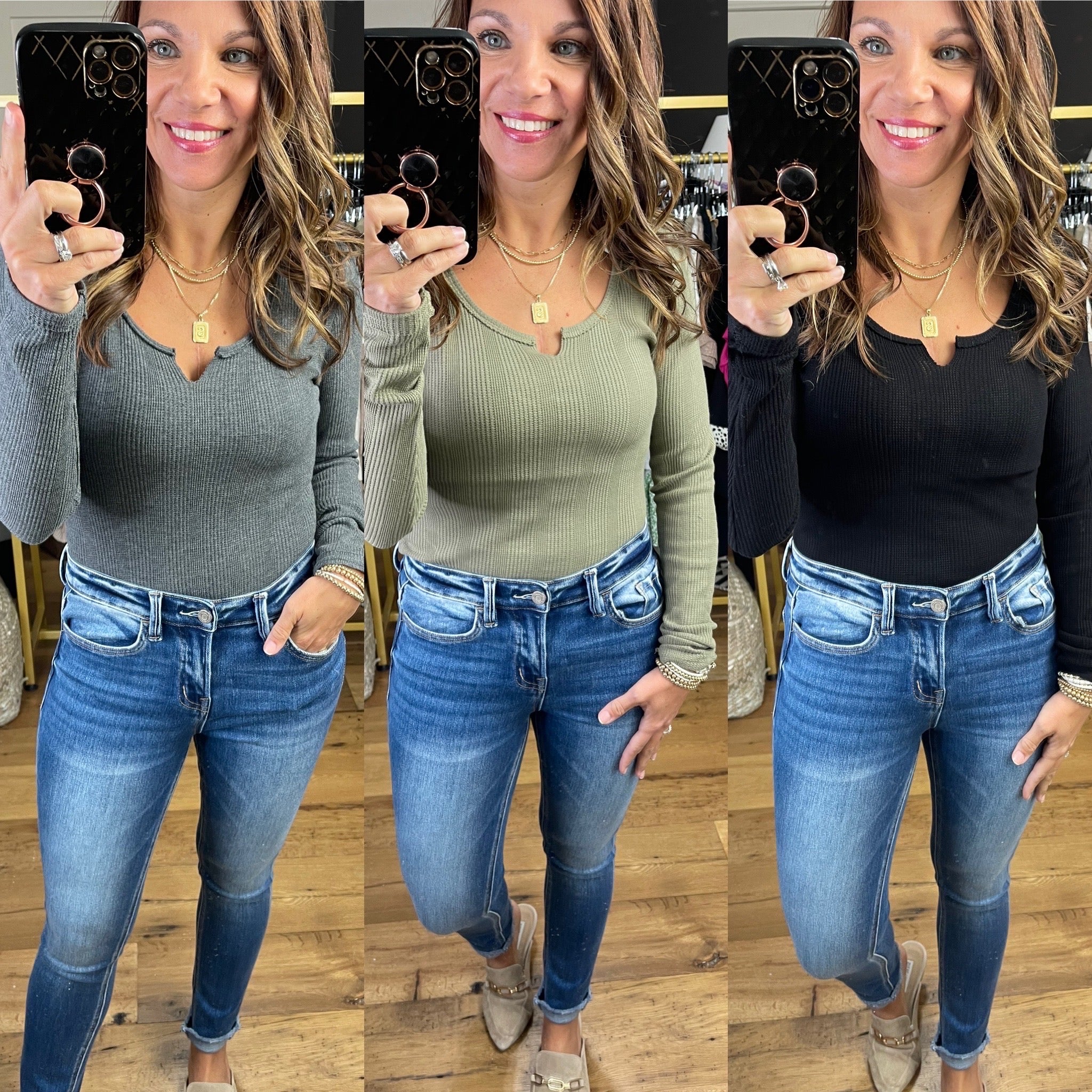 Come A Little Closer Waffle Bodysuit - Multiple Options-Bodysuits-Very J NP70012-Anna Kaytes Boutique, Women's Fashion Boutique in Grinnell, Iowa